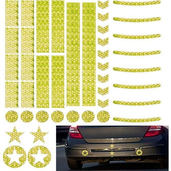 42 Pcs Reflective Bicycle Stripe Decals Yellow Waterproof PET Plastic Reflective Stickers Wheel Rim Stripe Decal Sticker Night Visibility Adhesive Stickers for Car Motorcycle Bike