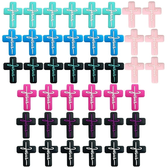 42 Pcs Silicone Cross Beads, DIY Religious Prayer Beads for Jewelry Making, Bracelets & Necklaces - Multi-Color Christian Faith Cross Beads, Safe Silicone Crafting Supplies