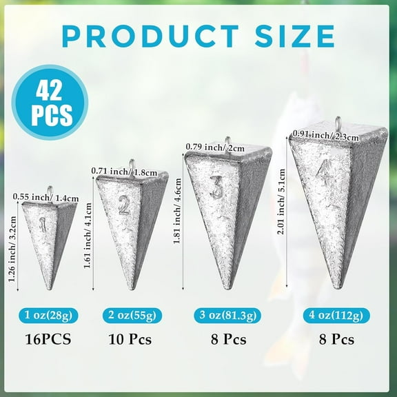 42 Pcs  Sinker Weights for Fishing Kit - 1 oz, 2 oz, 3 oz, 4 oz Silver Lead Sinkers for Freshwater and Saltwater Fishing