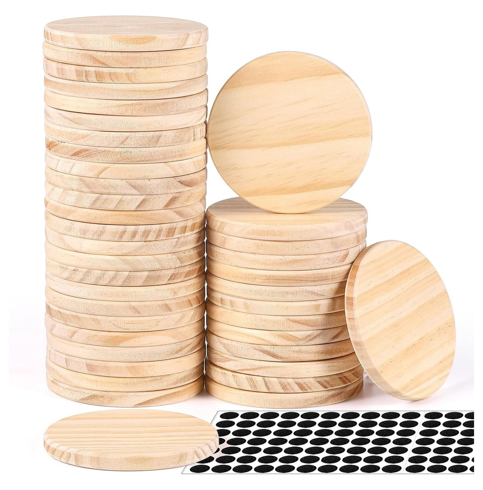 42 Pcs Unfinished Wood Coasters 4 Inch Round Blank Pine Coaster with ...