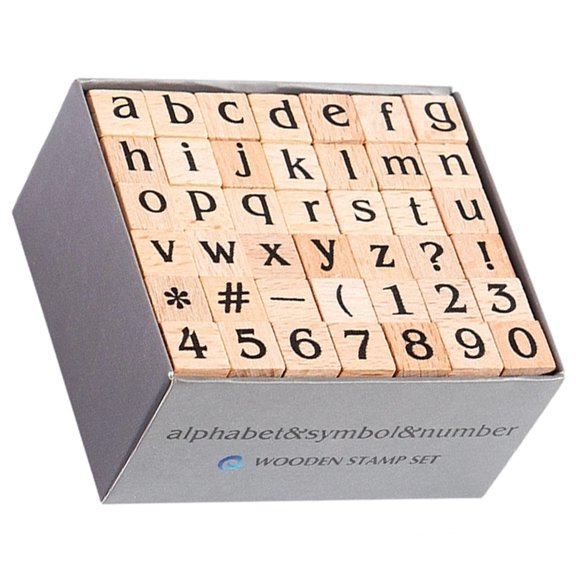 42 Pcs Wooden Rubber Stamp Set with Lowercase Letters, Numbers, Symbols for Crafting, Journaling, DIY Projects, Alphabet Stamp Kit, Comfortable Stamping Blocks, 4 oz / 113 g