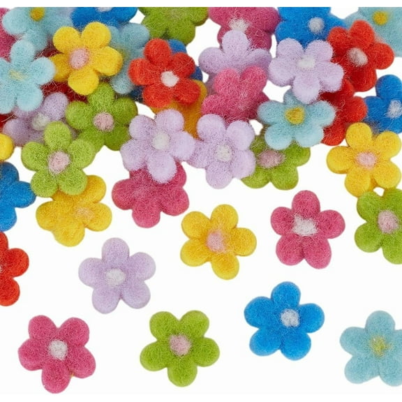 42 Pcs Wool Felt Daisy Flower Patches 7 Colors Mini Daisy Flower Felted Wool for Crafts Daisies for DIY Holiday Ornaments Floral Applique for Clothes or Scrapbook Embellishments