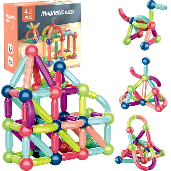 42 Piece Magnetic Balls and Rods Set,Magnetic Building Toys Colorful DIY STEM Building Blocks Sticks for Ages 3+ Year Old Children Boy Girl Educational Construction Toy