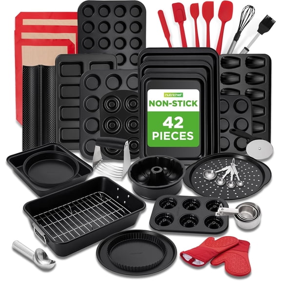 42-Piece Ultimate Nonstick Bakeware Set - Carbon Steel Baking Pans, Everyday Baking Tools, Oven Mitts, & More - Ideal for Baking Delicious Savory & Sweet Treats - Complete Set for Bakers