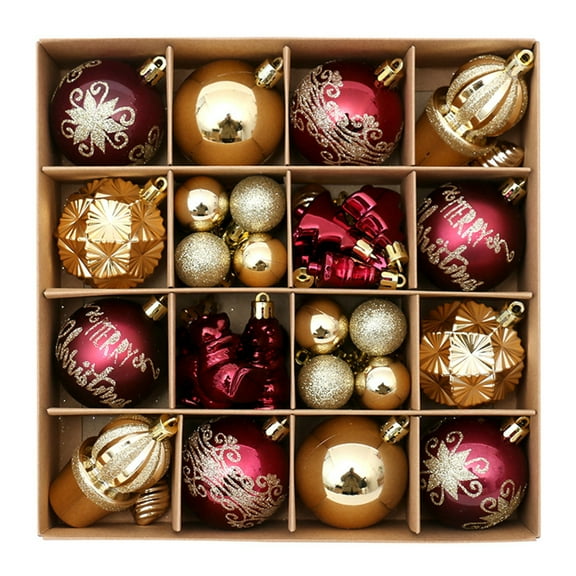 42-Piece Wine Red And Gold Christmas Ball Set, Painted Tree Decor For Holiday