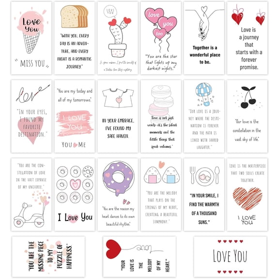 42 Pieces 21x2)Romantic Lunch Box Notes Love Notes for Him Her Mini Cards for Husband Wife 2 x 3.5 Inch Inspirational Design Lunchbox Notes for Adults Beloved Ones