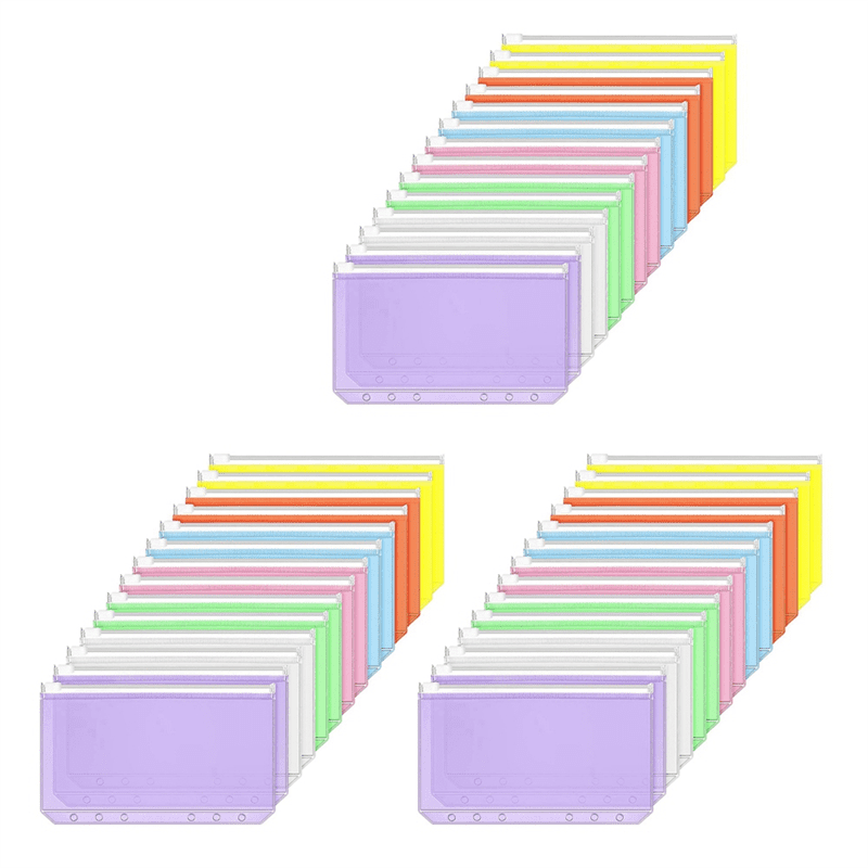42 Pieces Binder Pockets A6 Size 6 Holes Binder Zipper Folders