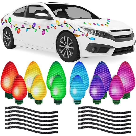 42 Pieces Christmas Car Refrigerator Decorations - 24 Reflective Bulb Light Shaped Magnets 18 Magnetic Wires Ornaments Set Xmas Holiday Cute Decor