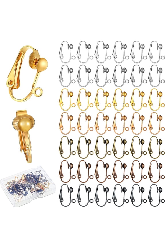 42 Pieces Clip-On Earring Converter with Easy Open Loop Brass Clip-On Earring Converter Component Earring Clips Converter for None Pierced Ears DIY Earring and Turn Any Studs, 7 Colors