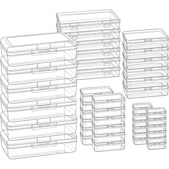 42 Pieces Mixed Sizes Rectangular Empty Mini Clear Plastic Organizer Storage Box Containers with Hinged Lids for Small Items and Other Craft Projects