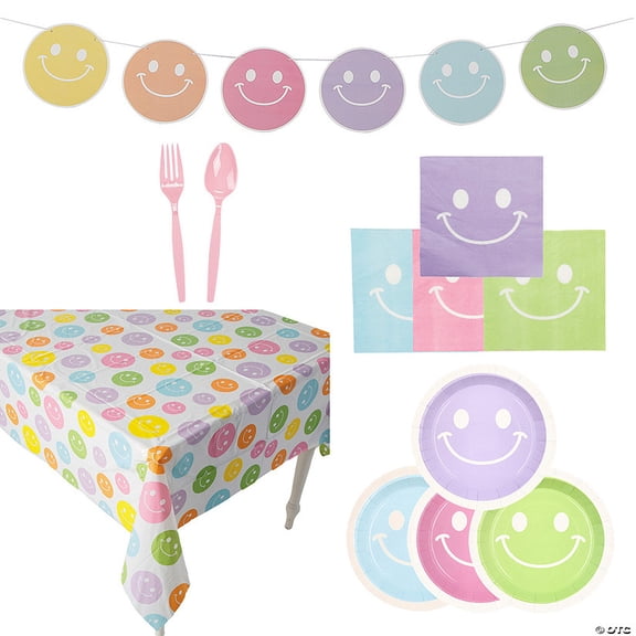 42 Pieces Smile Face Party Disposable Tableware Kit for 8 Guests