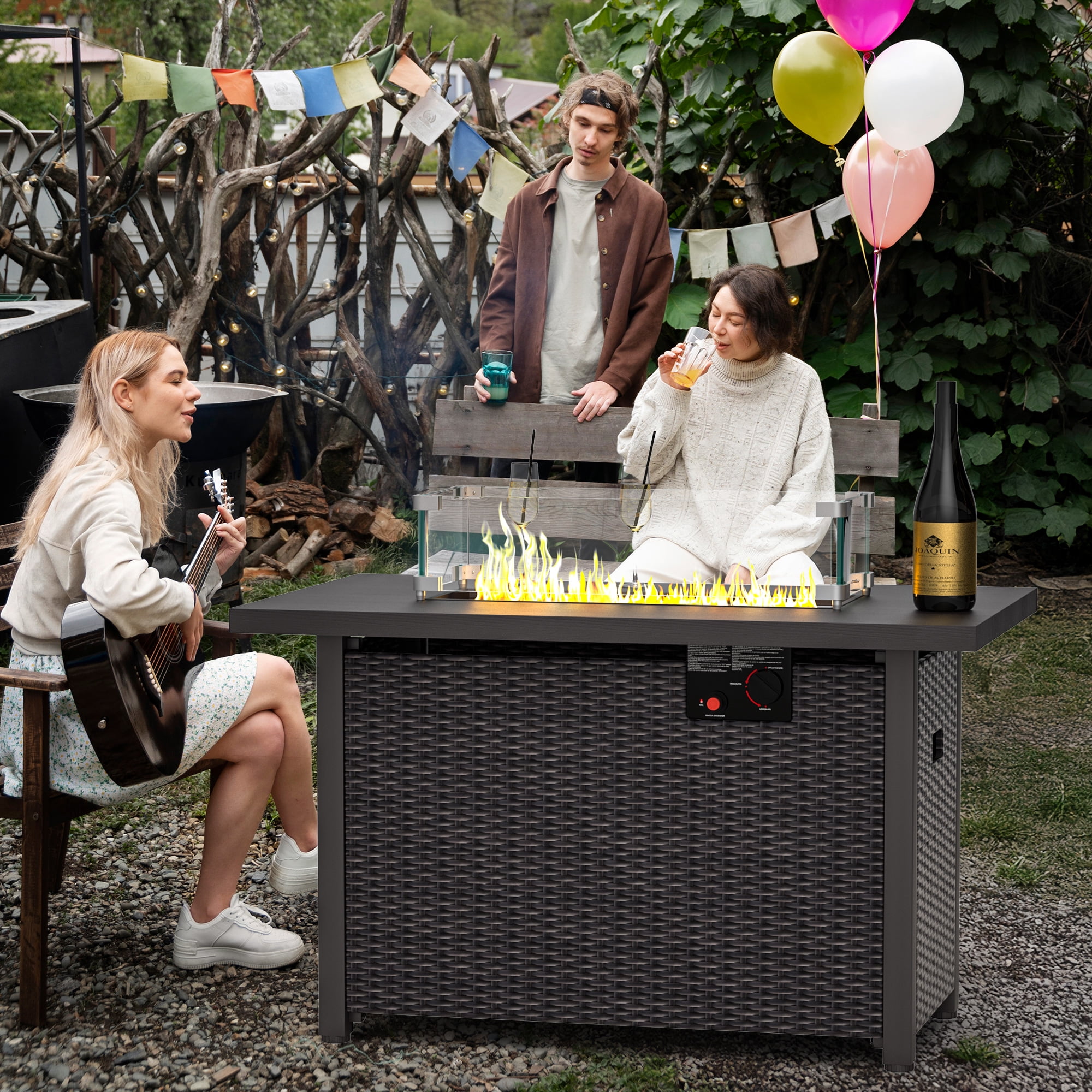 42" Propane Fire Pit Table 50,000 BTU Steel Gas Fire Pit with Rain Cover, Glass Rock and Steel Lid for Outside