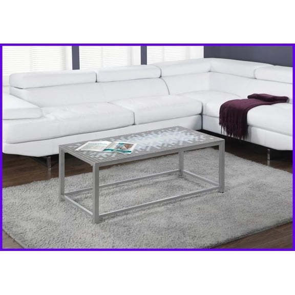 42" Rectangular Blue Tile & Grey Metal Coffee Table for Living Room, Multi-Use Stylish Accent