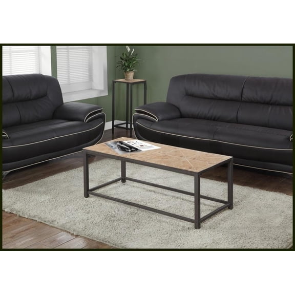 42" Rectangular Brown Tile & Metal Coffee Table for Living Room, Multi-Use Accent Piece with Sleek Design