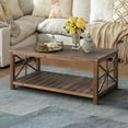 thumbnail image 1 of 42" Rectangular Coffee Table, Wooden Low Coffee Table, Modern Double Layered Sofa End Table Side Table for Living Room Office Sofa End Tables, Brown, 1 of 7