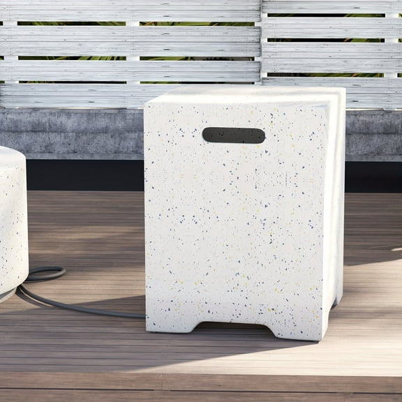 42" Rectangular Fire Pit Table - 40,000 BTU Propane, Adjustable Flame, Speckled White Finish, Built-In Storage & Side Table, Includes Glass Cover - Outdoor Heating for Patio, Garden, Camping