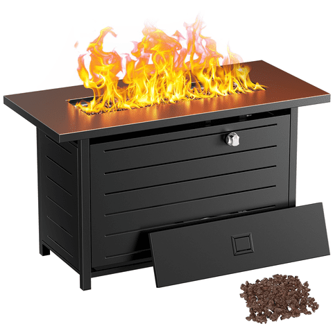 Philergo 43" Rectangular Gas Fire Pit Table, 60,000 BTU Propane Fire Pits for Outside with Lid and Lava Rock
