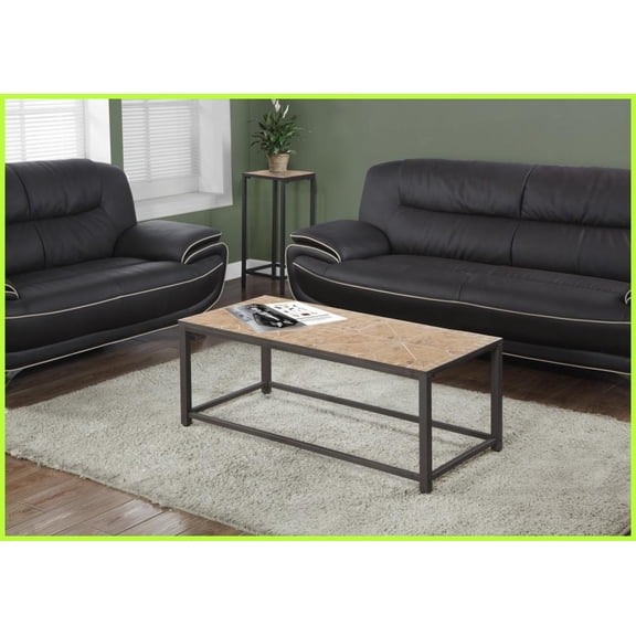 42" Rectangular Living Room Coffee Table - Brown Terracotta Tile & Metal, Multi-Use Sleek Design