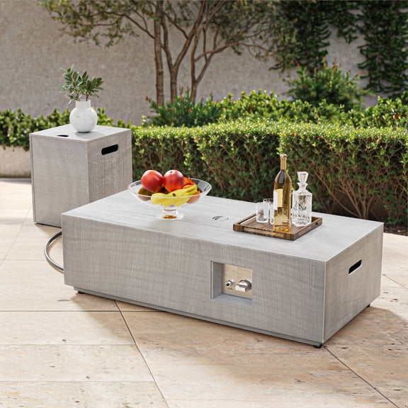 42" Rectangular Propane Fire Pit Table 50,000 BTU Fireplace Table with Wind GuardGrey
