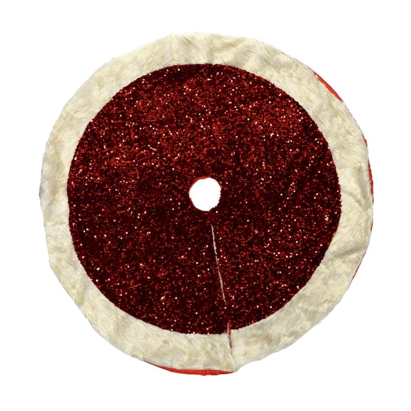 42" Red Sequin Tinsel Soft Fur Christmas Tree Skirt Classic Traditional Xmas Holiday Home Decor