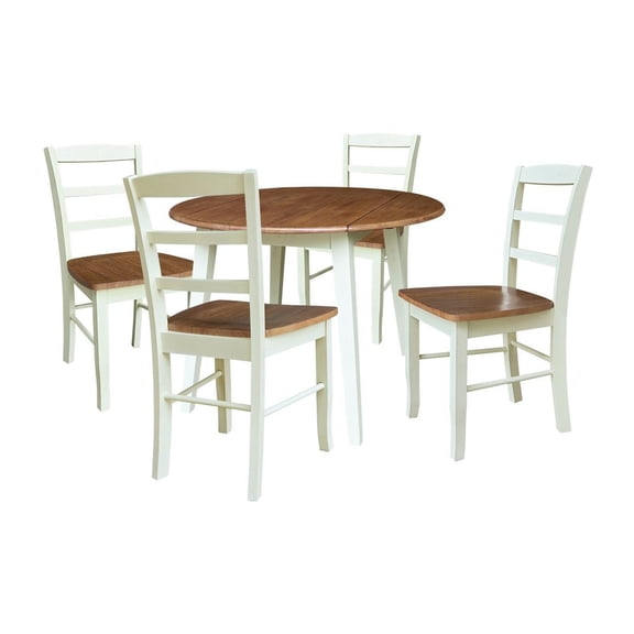 42" Round Dual Drop Leaf Wood Dining Table with 4 Chairs Multi Color