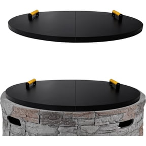 42 Round Fire Pit Cover Lid for 40 Fire Pit, Outdoor Fireplace Lid, Steel Fire Pit Metal Cover with 2 Wooden Handles, Heat Resistant Snuffer Cover for Patio FirePit Ring