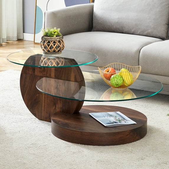 42" Round Glass Coffee Table, Modern Tempered Glass Coffee Tables for Living Room, 3-Tier Circle Coffee Table with Storage Clear Table for Small Space Home Office
