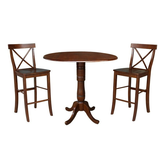 42" Round Pedestal Bar Height Table with Two Bar Height Stools