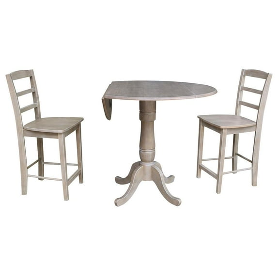 42" Round Pedestal Gathering Height Table with 2 Counter Height Stools