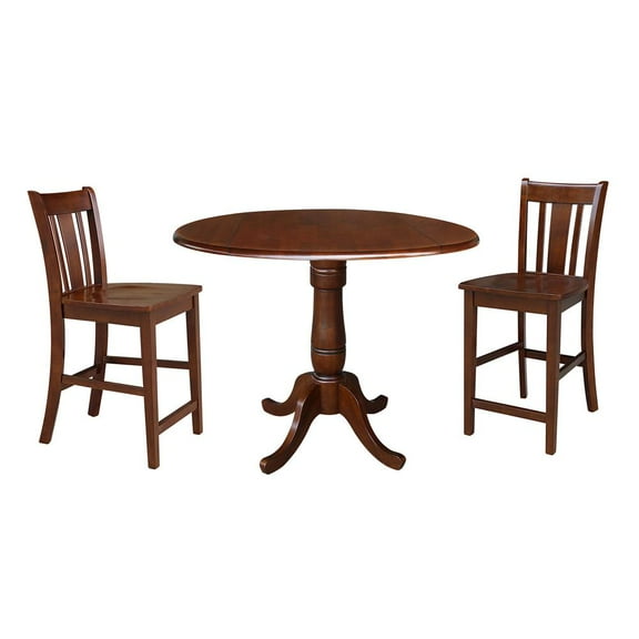 42" Round Pedestal Gathering Height Table with Two Counter Height Stools