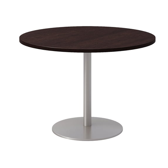 42" Round Pedestal Table - Espresso Top - Silver Base