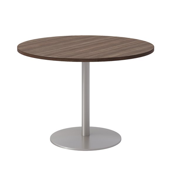 42" Round Pedestal Table - Studio Teak Top - Silver Base