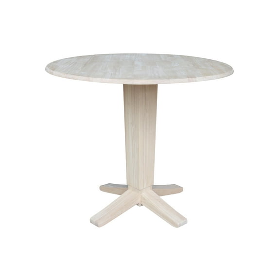 42" Round Solid Wood Dual Drop Leaf Pedestal Counter Height Dining Table
