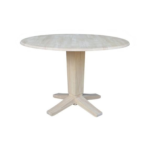 42" Round Solid Wood Dual Drop Leaf Pedestal Dining Table in Unfinished
