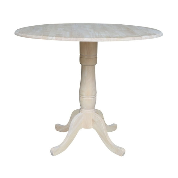 42" Round Solid Wood Dual Drop Leaf Pedestal Table - Unfinished - 35.5"H Counter Height by International Concepts