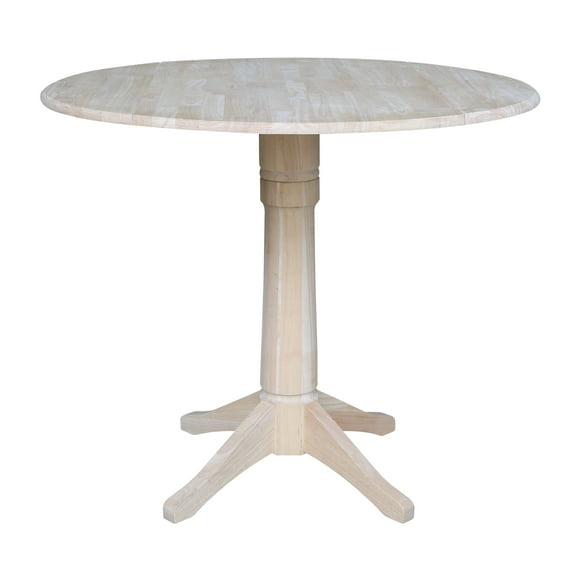 42" Round Solid Wood Dual Drop Leaf Pedestal Table - Unfinished - 36.3"H Counter Height by International Concepts