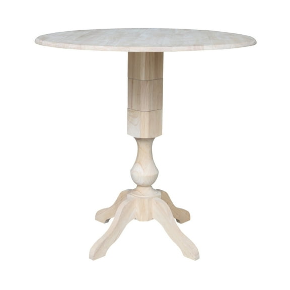 42" Round Solid Wood Dual Drop Leaf Pedestal Table - Unfinished - 42.3"H Bar Height by International Concepts
