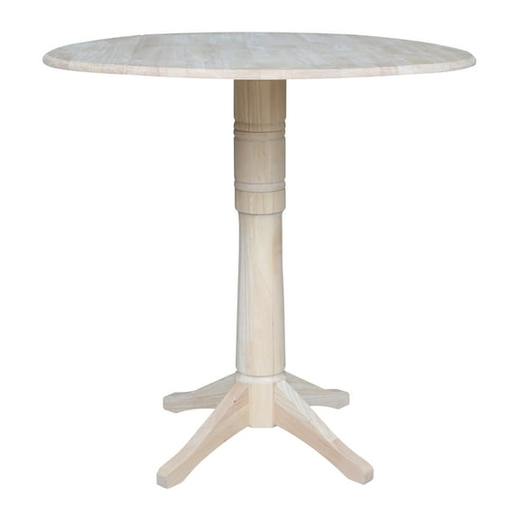 42" Round Solid Wood Dual Drop Leaf Pedestal Table - Unfinished