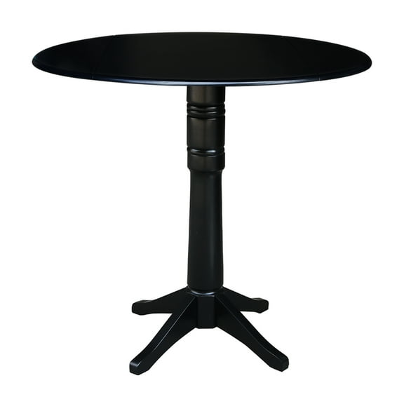 42" Round Solid Wood Dual Drop Leaf Pedestal Table in Black - 42.3"H Bar Height by International Concepts