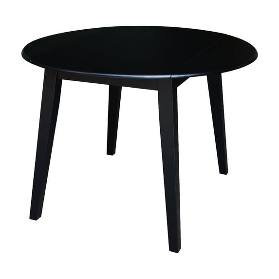 42" Round Solid Wood Dual Drop Leaf Table in Black