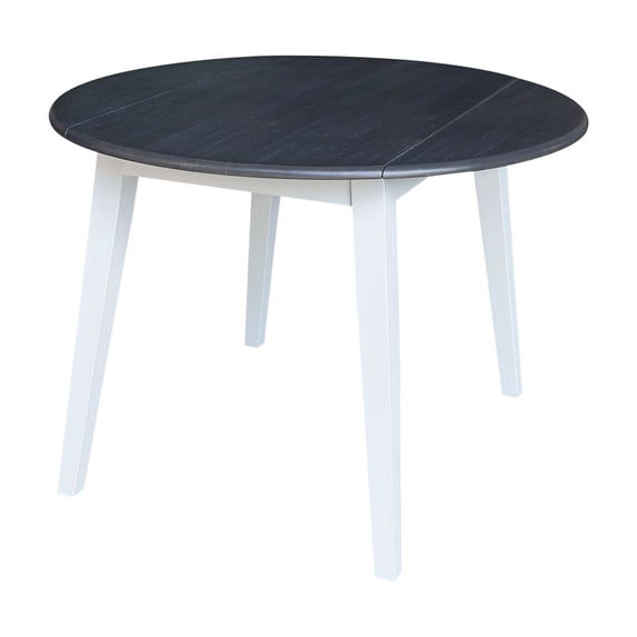 42" Round Solid Wood Dual Drop Leaf Table in White and Heather Gray