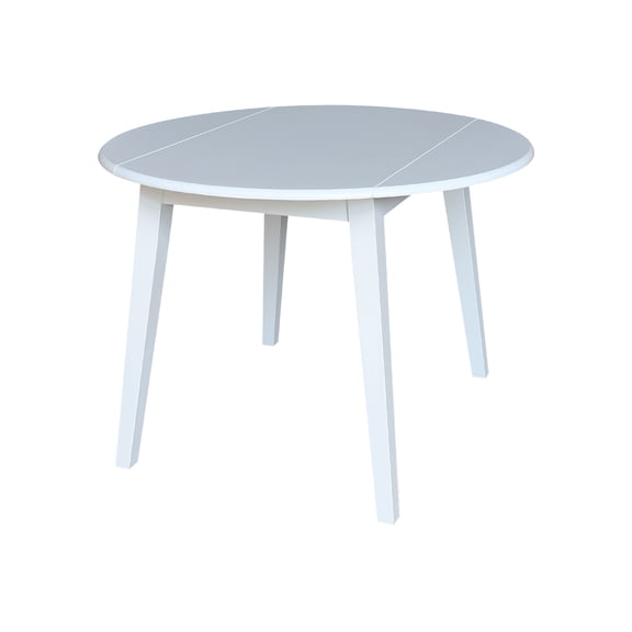 42" Round Solid Wood Dual Drop Leaf Table in White