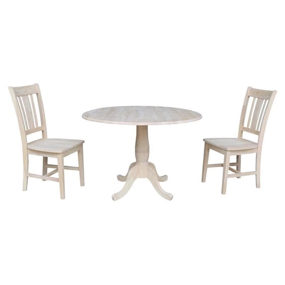 International Concepts 42" Round Solid Wood Table with Two Chairs -Unfinished