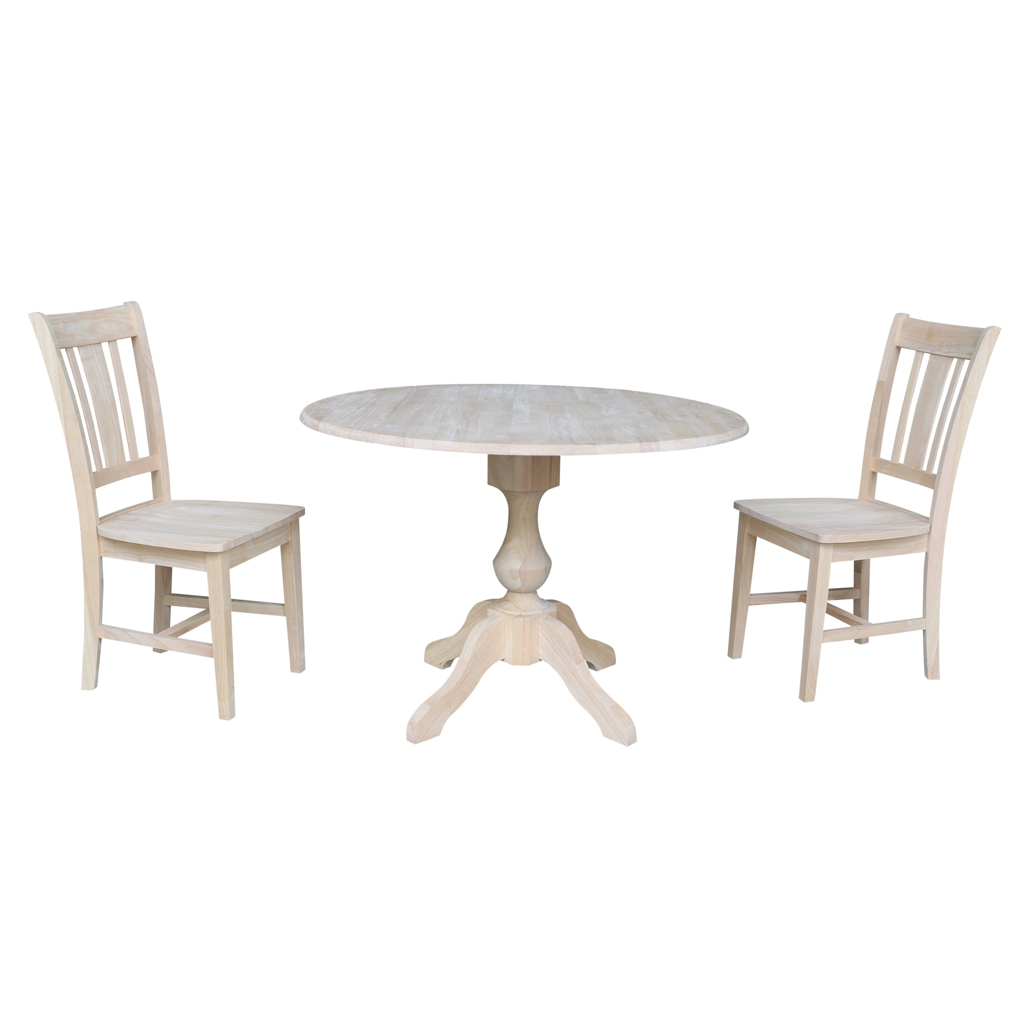 42" Round Solid Wood Unfinished Pedestal Dining Table with Two San Remo ...