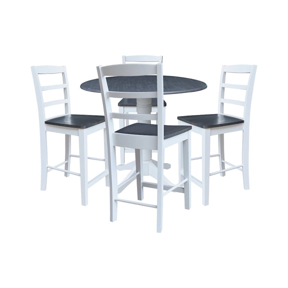 42" Round Top Dual Drop Leaf Pedestal Table with 4 Stools