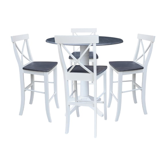 International Concepts 42" Round Top Dual Drop Leaf Pedestal Table with 4 Stools
