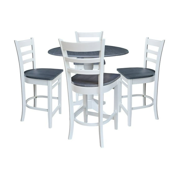 42" Round Top Dual Drop Leaf Pedestal Table with 4 Stools