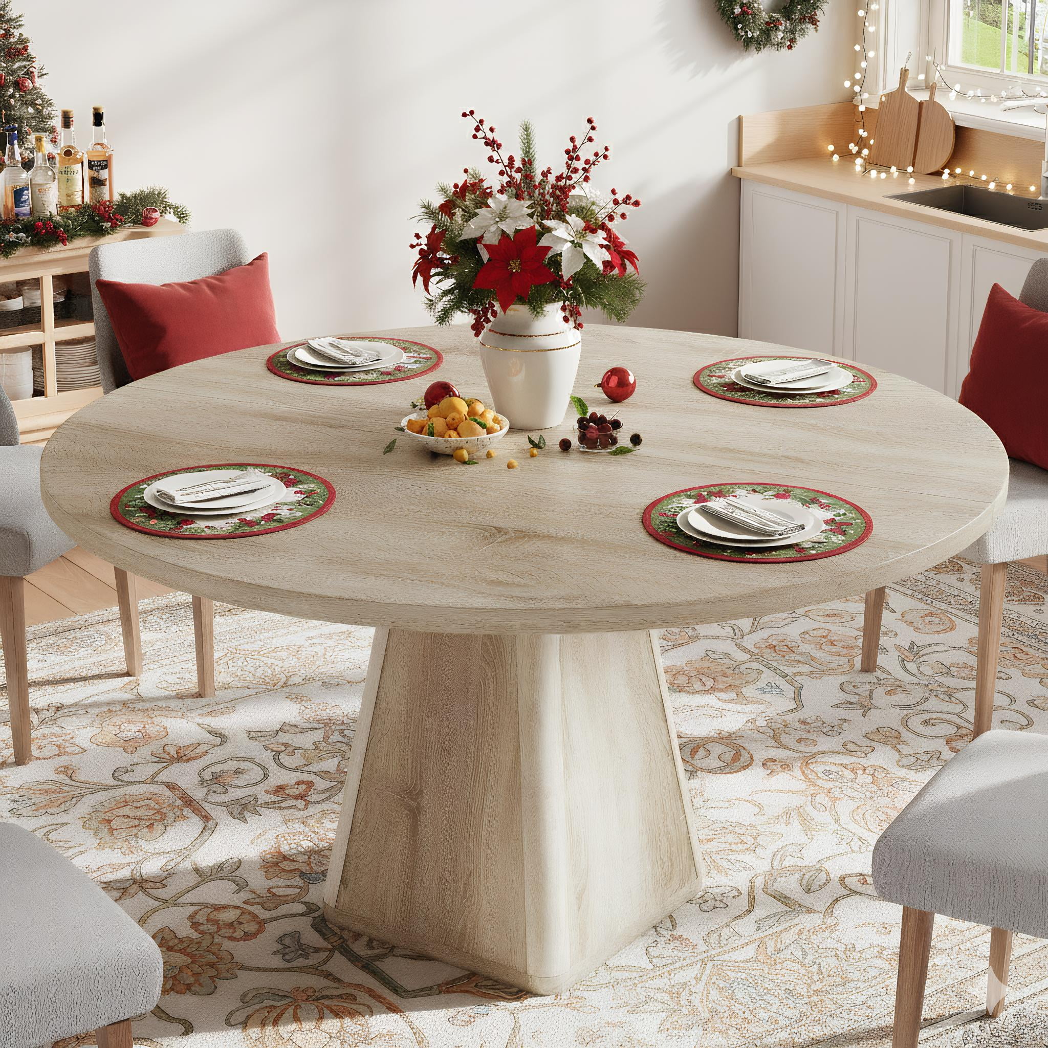 Round Dining Table for 6, LEGAHOME 47.0in Kitchen Dining Table with  Pedestal Base, Wood Circle Pedestal Table for Dining Room, Natural  Wood(Only Table) - Walmart.com, image size:2048x2048