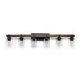 thumbnail image 1 of 42" Rustic 6-Light Vanity Light, Industrial Bathroom Wall Sconce with Clear Glass Shades & Wood Accent, Modern Farmhouse Bathroom Light Fixture for Vanity, Powder Room (Bulbs Not Included), 1 of 12