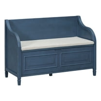 42" Rustic Style Storage Bench, Solid Wood Entryway Bench with Safety Hinge,  Multifunctional Furniture for Living Room, Mudroom, Antique Navy & Beige